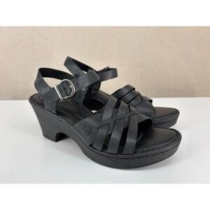 Born Sandals Womens 8 Black Leather Platform Strappy Shoes VCJK17